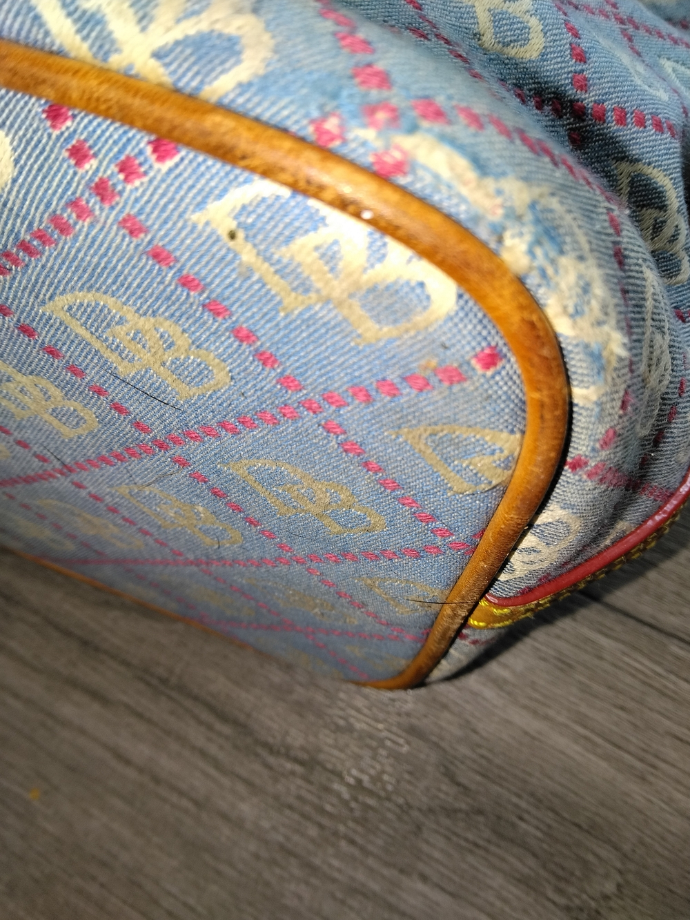Dooney & Bourke Light Blue Logo Tote with Tan Leather Trim - Picture 15 of 15
